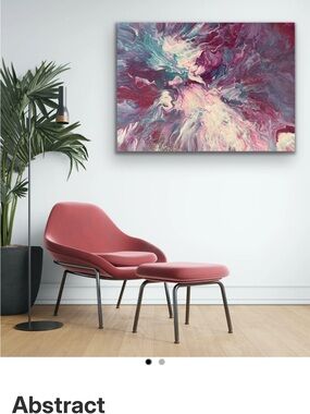 Marbled Fluid Art Canvas in Plum, Teal & Cream